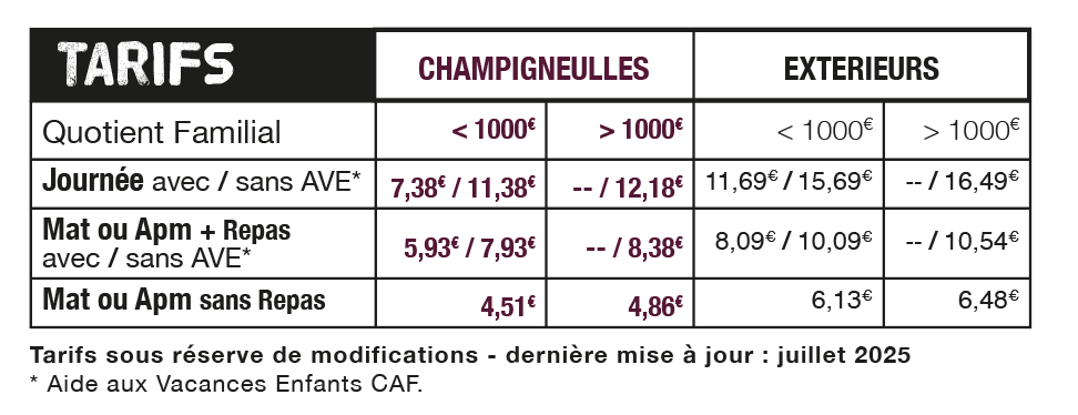tarifs AJ